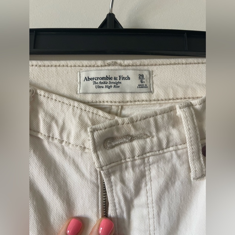 Abercrombie and Fitch Ultra High Rise Ankle Straight jeans in white/off white